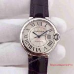 Fake Cartier Bubble Watch Price - Silver Roman Dial Purple leather band Ladies Watch